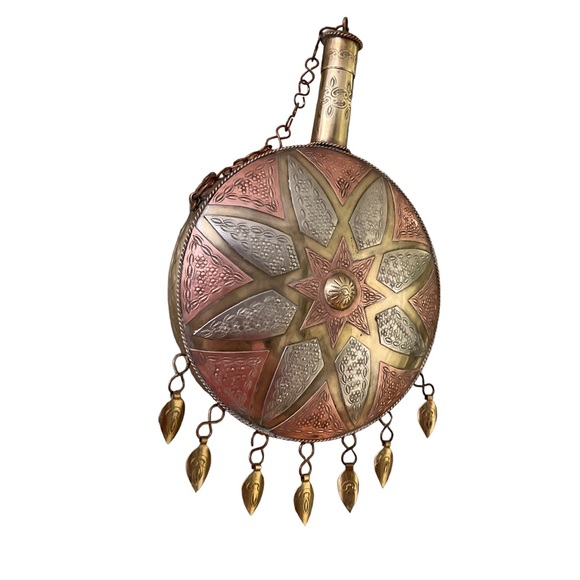 Vintage Rare Middle Eastern Canteen, Drinking Vessel 12" Tall X 7" 3 Tone Copper - Picture 3 of 7